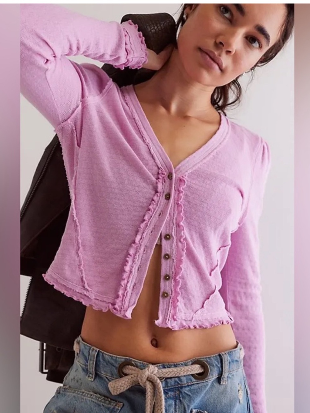 NWOT Free People We The Free Winnie Cardi, Sweet Lilac - L